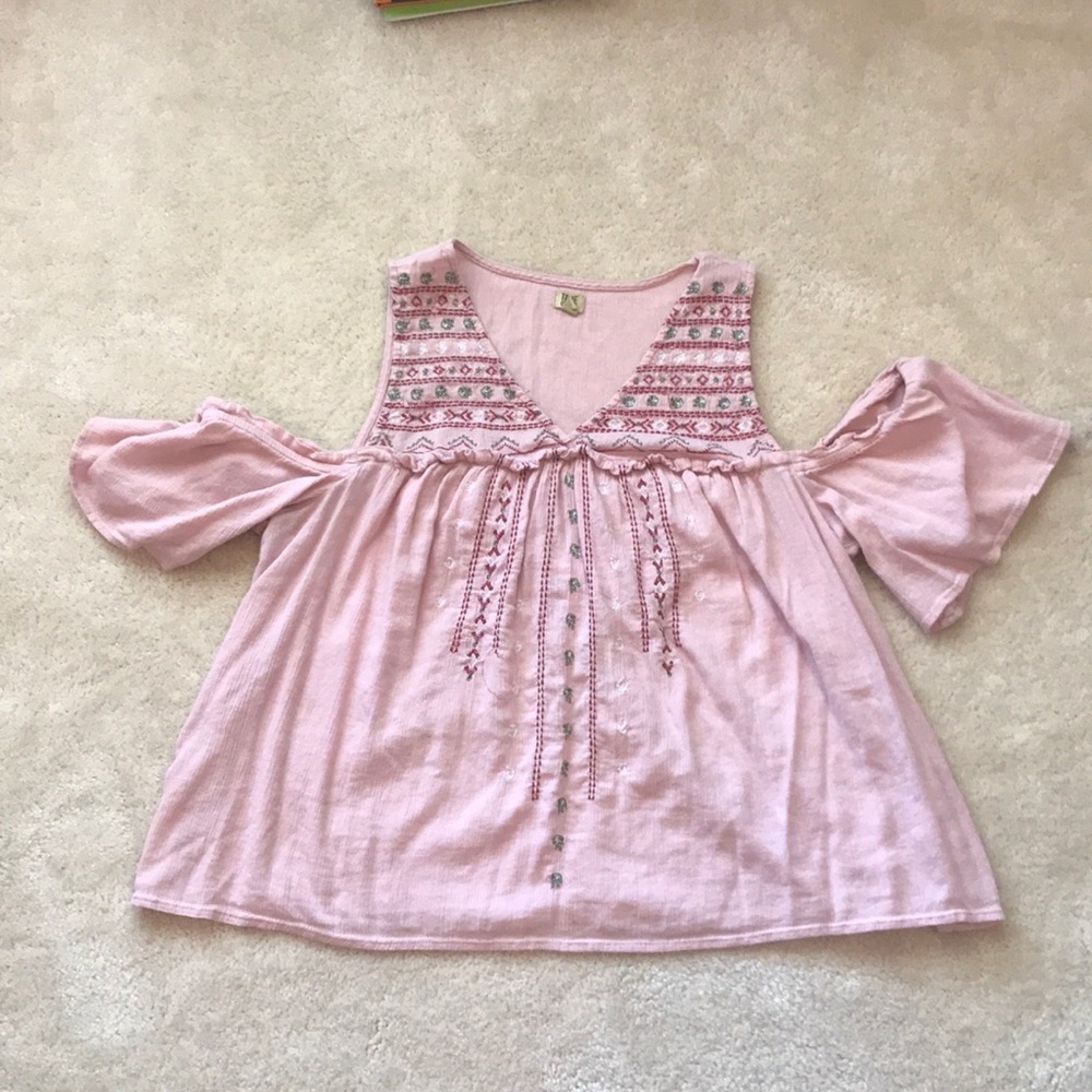 Off the shoulder blush pink blouse